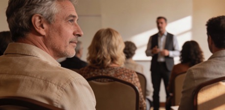 audience listening to a speaker